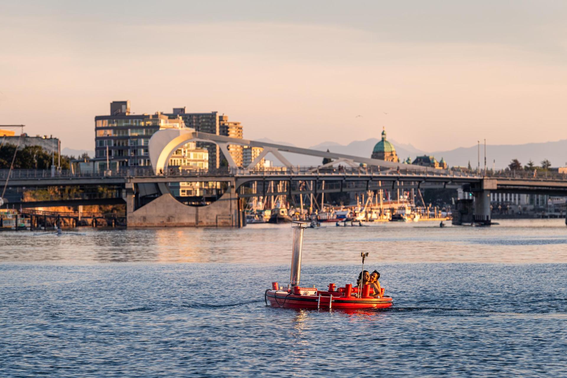 people in a hot tub boat