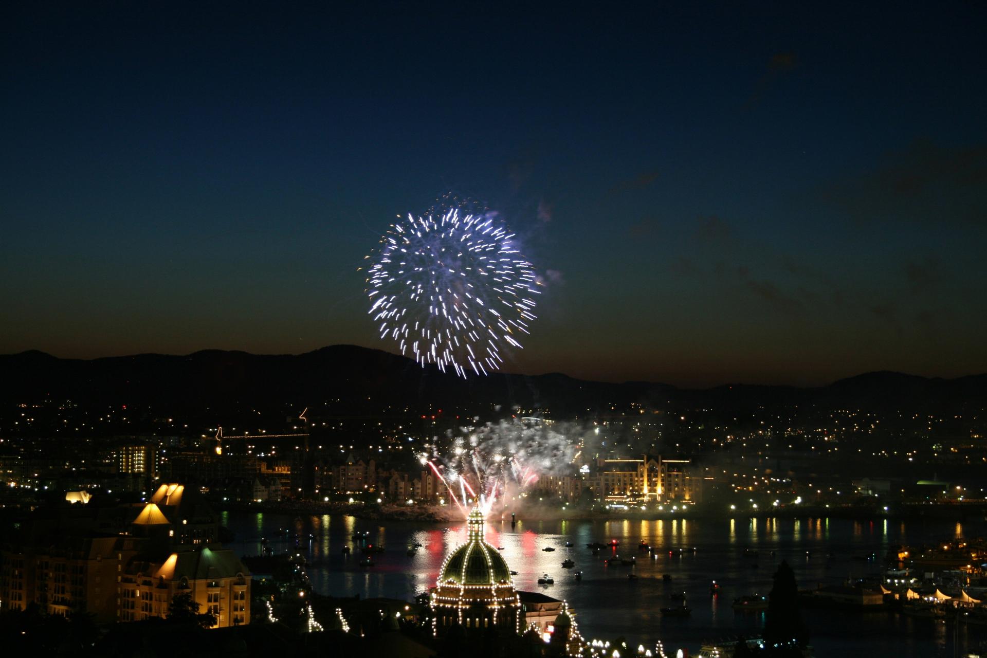 Canada Day fireworks over Victoria's Inner Harbour
